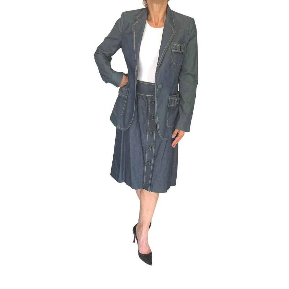 VIKTOR & ROLF Chambray Cotton  Denim 2 Piece Skirt Suit 40/8